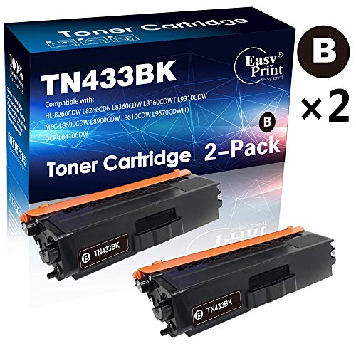 Product Cover (2-Pack) Compatible TN-433BK TN433BK Toner Cartridge TN433 TN-433 Used for Brother HL8260CDN L8360CDWT L9310CDW MFC-L8690CDW L8610CDW L9570CDW(T) Printer (Black), by EasyPrint