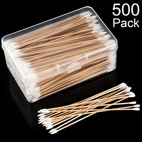 Product Cover Norme 6 Inch Caliber Cotton Cleaning Swabs Single Round Tip with Wooden Handle Cleaning Swabs for Jewelry Ceramics Electronics in Storage Case (Pointed and Round Tip, 500 Pieces)
