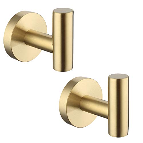 Product Cover KES Bath Towel Hook Robe Hook for Bathroom Kitchen No Drill Wall Mount SUS 304 Stainless Steel Brushed Gold 2 Pack, A2164DG-BZ-P2