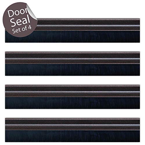 Product Cover Deco Window Door Seal Bottom Brush Dust Stopper Strip for Home (94cm/36.5inch) Aluminium Plate with Nylon Brush - Brown (Set of 4)