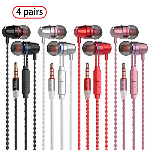 Product Cover VPB Corded Earbuds HiFi Dynamic Earphones with Deep Bass Driven Noise Isolation Metal Cavity Compatible with iPhone iPad Samsung LG Tablet with Mic (4 Pairs+Microphone)