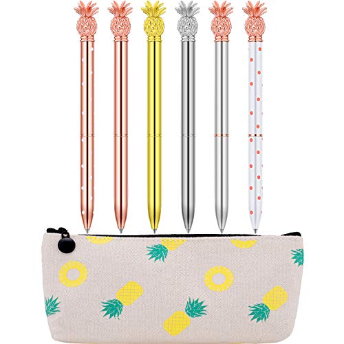 Product Cover 6 Pieces Pineapple Ballpoint Pens and Pineapple Pencil Pouch Bag for School Home Supplies