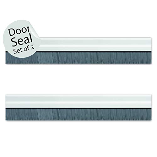 Product Cover Deco Window Door Seal Bottom Brush Dust Stopper Strip for Home (94cm/36.5inch) Aluminium Plate with Nylon Brush - Ivory (Set of 2)