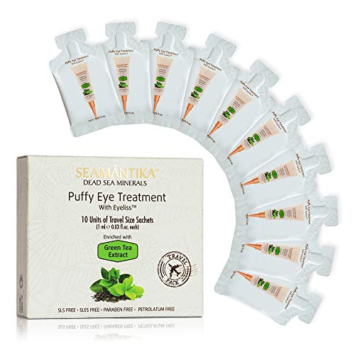 Product Cover PUFFY EYE CREAM - Instant results - 10 Units Of Travel Size Sachets, Reduction Eye Cream, Eliminate Puffiness and Bags - Hydrating Eye Cream w/Green Tea Extract By SEAMANTIKA