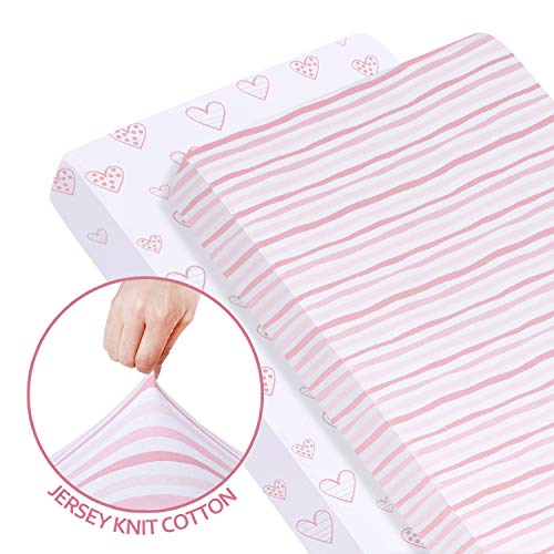 Product Cover Biloban Stretchy Fitted Cotton Crib Sheets Set 2 Pack, Ultra Soft and Breathable 100% Jersey Knit Cotton Crib Sheet for Standard Crib and Toddler Mattress for Baby Girls