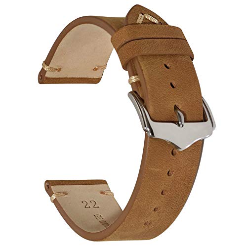 Product Cover EACHE Leather Watch Band 20mm for Men Replacement Watch Strap for Women Vintage Crazy Horse Leather Watchband Tan Silver Buckle