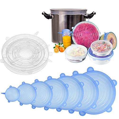 Product Cover [14pcs] longzon Silicone Stretch Lids (Include 2 Exclusive XXL Size up to 12''), Reusable Durable Food Storage Covers for Bowls, Fit Different Sizes & Shapes of Container, Dishwasher & Freezer Safe