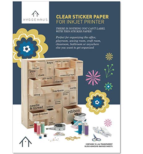 Product Cover HYGGEHAUS Clear Sticker Paper for Inkjet Printer - Full Page Labels 8.5 x 11 in for Storage. Clear Printable Contact Paper for Craft and Home or Office DIY Labelling Projects. 10 Sheets