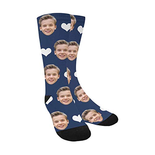 Product Cover Custom Print Your Photo Pet Face Socks, Personalized Heart Colorful Crew Socks for Men Women