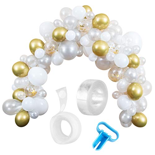 Product Cover Styl'd Setter Balloon Garland Kit - 114 Pieces with 16 Feet Decoration Strip, White and Gold Latex Balloon Arch Garland with Confetti Balloons for Housewarming, Birthdays, Baby Showers, Parties