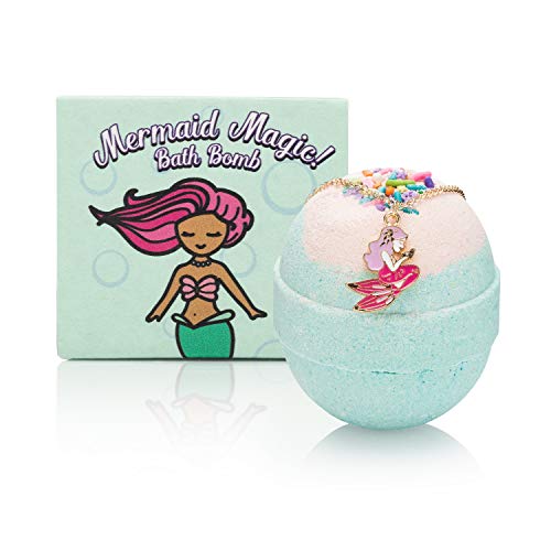 Product Cover Mermaid Bath Bomb with Surprise Necklace for Girls - Create a Fun Bath Time Spa Experience with our Organic Kids Bath Bombs. Unique holiday or birthday gift for your 4, 5, 6, 7, or 8 year old kid