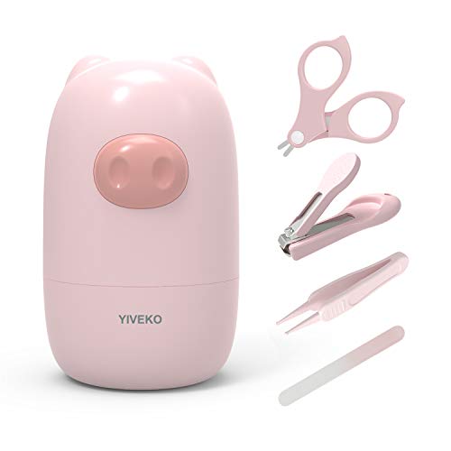 Product Cover YIVEKO Baby Nail Kit, 4-in-1 Baby Nail Care Set with Cute Case, Baby Nail Clipper, Scissor, Nail File & Tweezer, Baby Manicure Kit and Pedicure kit for Newborn, Infant, Toddler, Kids-Pig Pink