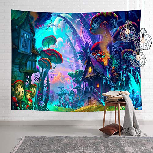 Product Cover NYMB Psychedelic Mushroom Tapestry Fantasy Plant Magical Forest Tapestry Trippy Electric Forest Art for Home Decor Wall Hanging Tapestry Wall Art Decor Blacklight Tapestries for Bedroom Living Room