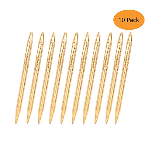 Product Cover Ballpoint Pens, Rainforce Gold Pen Stainless Steel Pens，Nice Gift for Business Office Students Teachers Wedding Christmas, Medium Point(1 mm) 10 Pack-Black ink