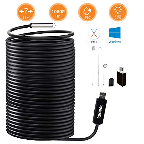 Product Cover IWOBAC USB Endoscope, 2.0 Megapixels HD 8.5mm Waterproof Borescope Inspection Camera with 6 Adjustable LED Lights for Windows PC MacBook Laptop (15m/50ft)