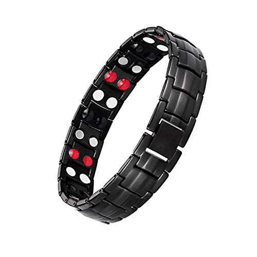 Product Cover Feraco Magnetic Bracelets for Men Arthritis Relief Pain Health Double Row 4 Elements Strong Magnets, Black