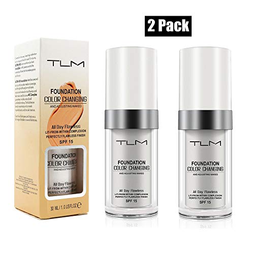 Product Cover 2 Pack TLM Flawless Colour Changing Foundation Makeup, Concealer Cover Cream, Warm Skin Tone Foundation liquid, Base Nude Face Moisturizing Liquid Cover Concealer for Women and Girls