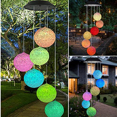 Product Cover oiry Outdoor Solar Color Changing LED Light Lamp 6 Balls Mobile Romantic Wind-Bell Chimes for Home, Festival Decor, Garden Decoration