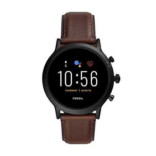 Product Cover Fossil Gen 5 Carlyle HR Heart Rate Stainless Steel and Leather Touchscreen Smartwatch, Color: Black, Brown (Model: FTW4026)