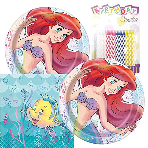 Product Cover The Little Mermaid Themed Party Pack - Includes Paper Plates & Luncheon Napkins Plus 24 Birthday Candles - Serves 16