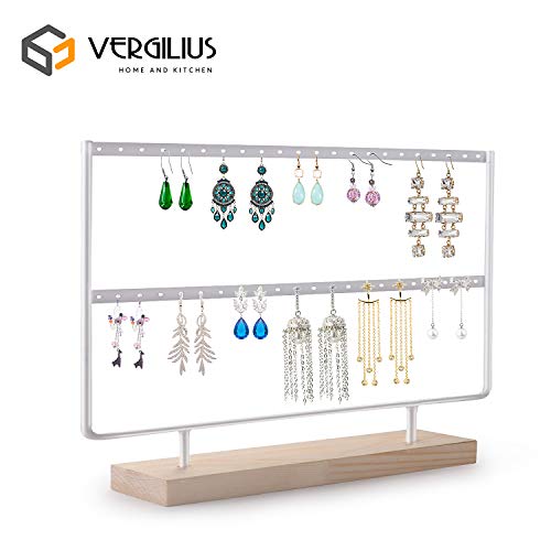 Product Cover VERGILIUS Earrings Organizer Jewelry Display Wood Stand (44 Holes 2 Layers) (White)