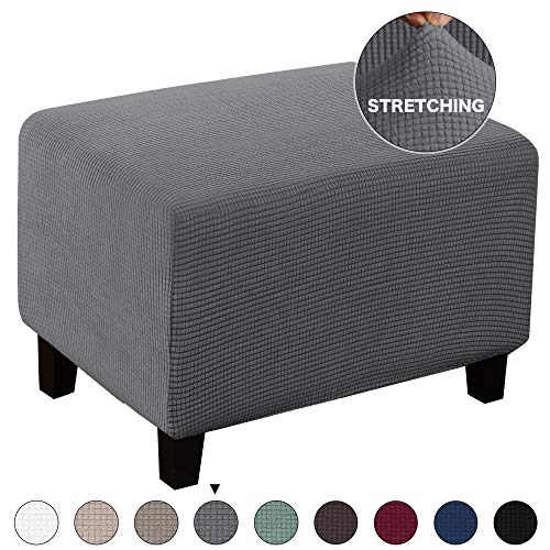 Product Cover Turquoize Stretch Ottoman Cover Oversize Ottoman Slipcover Sofa Cover Footstool Protector Storage Ottoman Covers Furniture Protector Soft Rectangle slipcover with Elastic Bottom (Oversize, Gray)