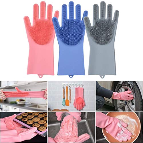 Product Cover PETRICE Magic Silicone Scrubbing Gloves, Scrub Cleaning Gloves with Scrubber for Dishwashing and Pet Grooming, Latex Free (Multi Color, 1 Pair)