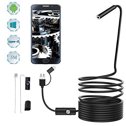 Product Cover Endoscope Inspection Camera - Equipped 8.0mm lens and 3 in 1 USB/Micro USB/Type-C for HD Borescope Interface - Waterproof Endoscope Camera for Android, Win7, Win8, Vista & XP-16.4ft/5M