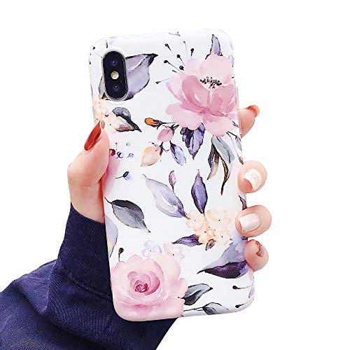 Product Cover iPhone Xs Case for Girls, YeLoveHaw Flexible Soft Slim Fit Full-Around Protective Cute Shell Phone Case with Floral and Leaves Pattern for iPhone X/XS 5.8 Inch (Purple Flowers)