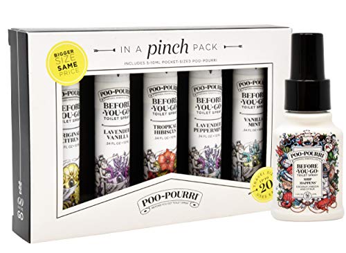 Product Cover Poo-Pourri in A Pinch Pack Toilet Spray Gift Set, 5 Pack 10 mL, and 1.4 Ounce Ship Happens Bottle