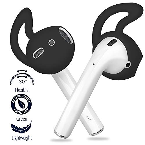 Product Cover FONY Apple Airpods Ear Hooks and Covers Anti-Slip Silicone Accessories Compatible with AirPods 1/2 or EarPods Headphones/Earbuds/Earphones (Black 2 Pairs)