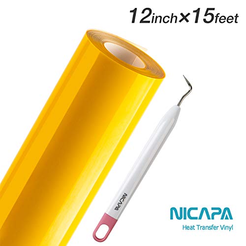 Product Cover Nicapa HTV Vinyl Yellow Roll 12inch x 15feet Iron on Heat Transfer Vinyl Roll Bundle for Silhouette/Cricut/Brother/Easy to Weed Iron-on Heat Press T Shirts Garments Stencil Vinyl