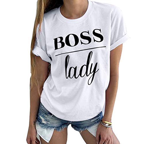Product Cover Sovelen Womens T Shirts Graphic Tees Boss Lady Letter Printed Casual Cotton Short Sleeve Summer Tops