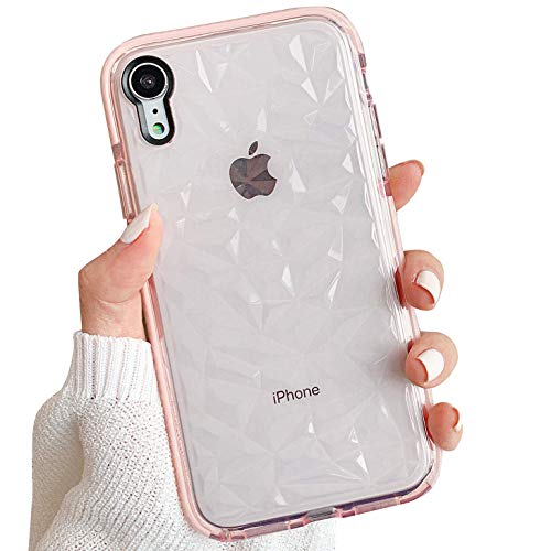 Product Cover GYZCYQ iPhone XR Case, Crystal Clear 3D Diamond Pattern Full Protective Shockproof Cases Slim Soft TPU Air Cushion Technology Drop Protection Cover for Women Girls Compatible iPhone XR Pink