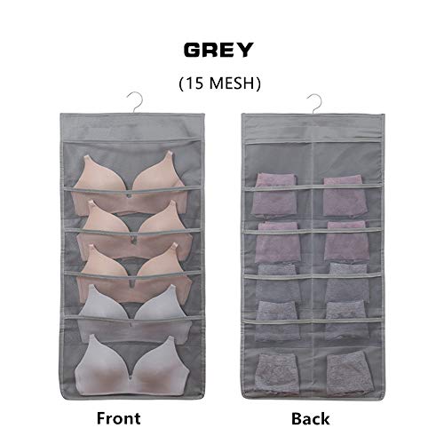 Product Cover Hoomzia Hanging Closet Organizer Space Saver Bags, 15-Pocket Dual Sided Wall Shelf Wardrobe Organizers Storage Bags Oxford Cloth with Hanger (Grey)