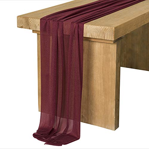 Product Cover Ling's moment 10Ft Burgundy Sheer Table Runner for Rustic Boho Wedding Party Bridal Shower Decorations