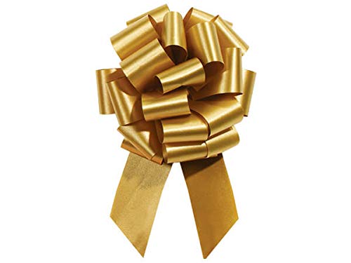 Product Cover Holiday Gold Pull String Bows - 8 Inch Wide 20 Loops Large (2 and 1/2 Inch Ribbon) Set of 10 by A1 Bakey Supplies