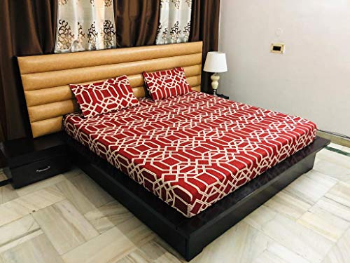Product Cover Magnetic Shadow Abstract Polycotton Elastic Fitted Bedsheet with 2 Pillow Covers-King Size, Maroon