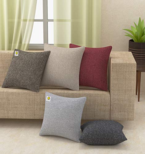 Product Cover Yellow Weaves Decorative Jute Cushion Covers (16 X 16 Inches) Set of 5, Multi Colour