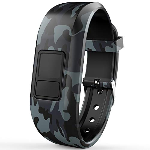 Product Cover iBREK for Garmin Vivofit jr/jr 2/3 Bands, Silicon Adjustable Camouflage Replacement Watch Bands for Kids Boys Girls Small Large(No Tracker)-Small,Gray Camo