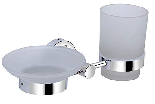 Product Cover U-S-F BATH ACCESSORIES LEE Anti Rust, Corrosion-free 304 Stainless Steel Silver Finish Soap Dish with Tumbler Holder Glass