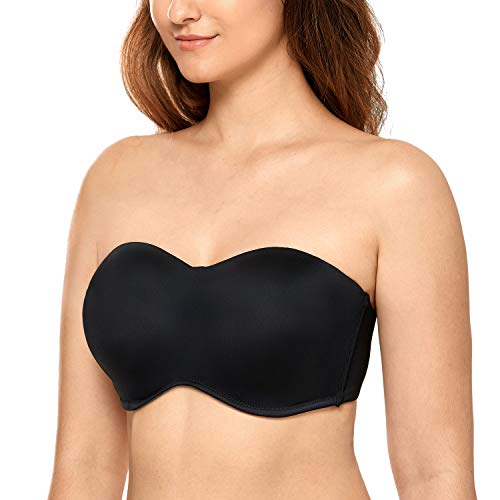 Product Cover CALVENA Women's Seamless Invisible Underwire Minimizer Strapless Bra for Large Bust Black 34B