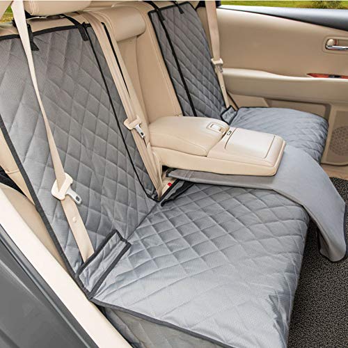 Product Cover YESYEES Waterproof Dog Car Seat Covers Pet Seat Cover Nonslip Bench Seat Cover Compatible for Middle Seat Belt and Armrest Fits Most Cars, Trucks and SUVs(Grey)