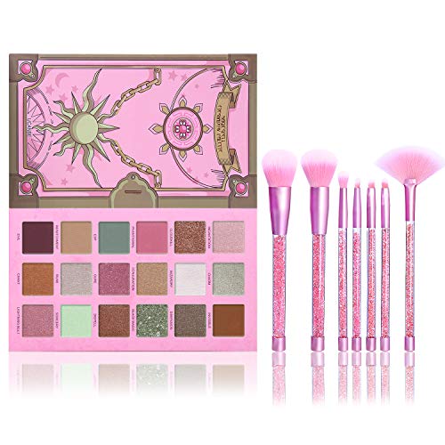 Product Cover UCANBE Magic Spell Eyeshadow Palette With Soft Nylon Hair Quicksand Brushes Makeup Set Pigmented Shimmer Matte Pressed Metallic Glitter Pink Green Nude Blendable Eye Shadow Brush Bundle Kit