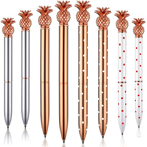Product Cover Pineapple Pens Metal Ballpoint Pens Rose Gold Pens for School Office Supplies, 1.0 mm, Black Ink (8 Pieces)