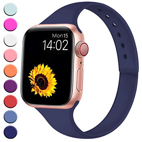 Product Cover R-fun Slim Bands Compatible with Apple Watch Band 40mm Series 4 38mm Series 3/2/1, Soft Silicone Sport Strap Wristband for Women Men Kids with iWatch, Midnight Blue