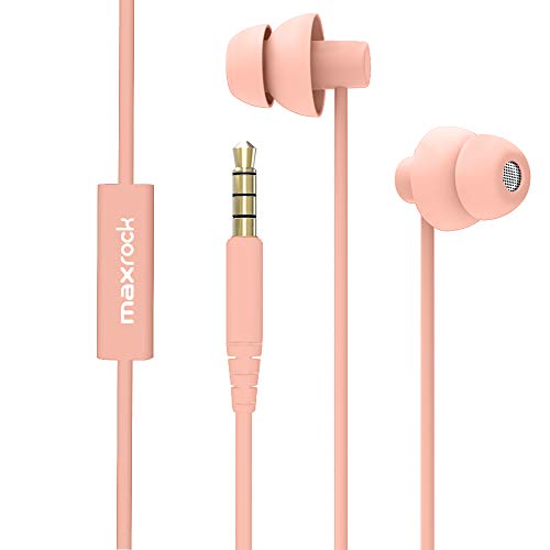Product Cover MAXROCK (TM) Super Mini Total Soft Silicon Earbuds Headphones with Mic Music Sleep Choice for Cellphones Ipad Tablet Mp3 Laptop and Most 3.5mm Audio Player (Coral Pink)