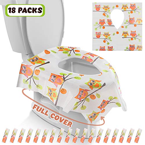 Product Cover Gimars XL Large Full Cover Disposable Travel Toilet Potty Seat Covers - Individually Wrapped Portable Potty Shields for Adult, The Pregnant, Kids and Toddler Potty Training, 18 Packs (Owl Design)