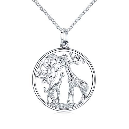Product Cover Giraffe Jewelry, Elegant Giraffe Necklace 925 Sterling Silver Tree of Life Necklace, Forever Love Family Necklace Pendant for Women Animal Lover