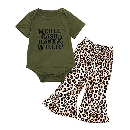 Product Cover Clothing Set - Green Bodysuit and Leopard Bell Bottoms - Short Sleeve - for Baby Infant Girl